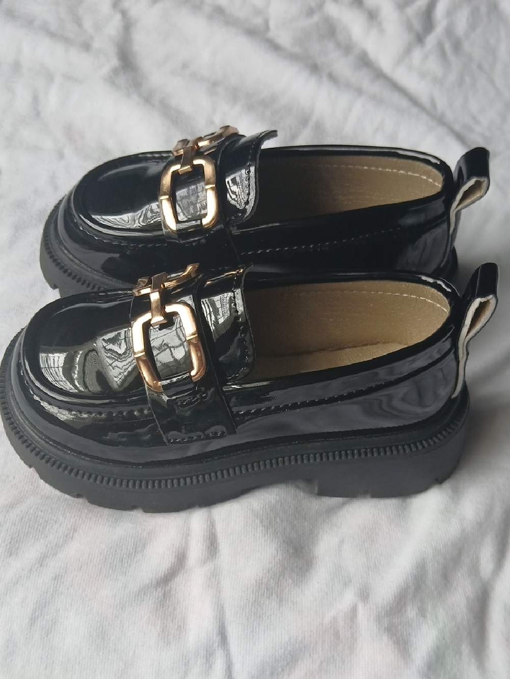 Kids Patent Black Buckle Loafers